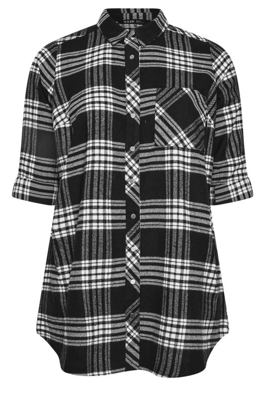 YOURS Plus Size Black & White Check Brushed Boyfriend Shirt | Yours Clothing 6