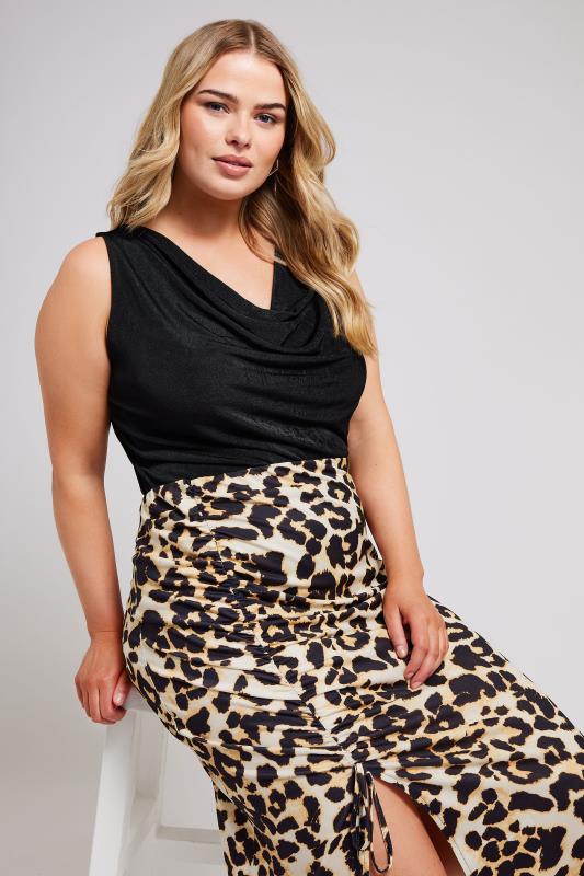 YOURS LONDON Plus Size Brown Leopard Print Ruched Midaxi Skirt | Yours Clothing 2