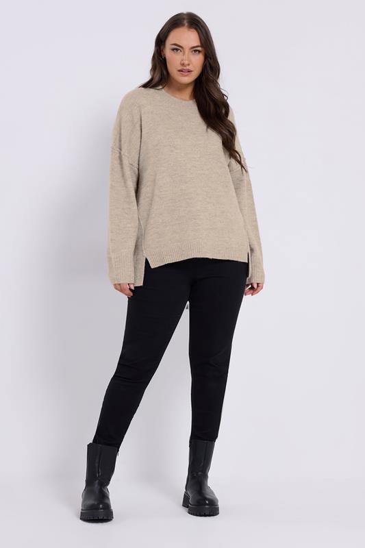 YOURS Plus Size Beige Brown Drop Shoulder Seam Detail Jumper | Yours Clothing 1