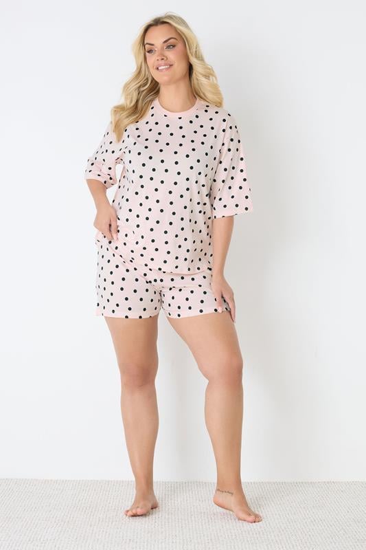  YOURS Curve Pink Polka Dot Pyjama Shorts