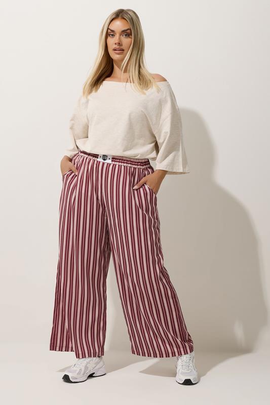 LIMITED COLLECTION Plus Size Dark Pink Stripe Boxer Waist Trousers | Yours Clothing 1