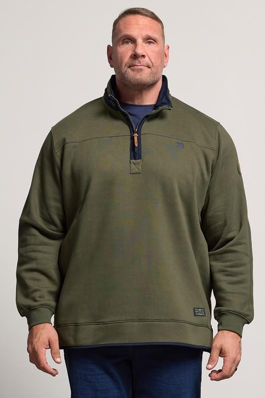 D555 Big & Tall Khaki Green Embroidered Quarter Zip Sweatshirt