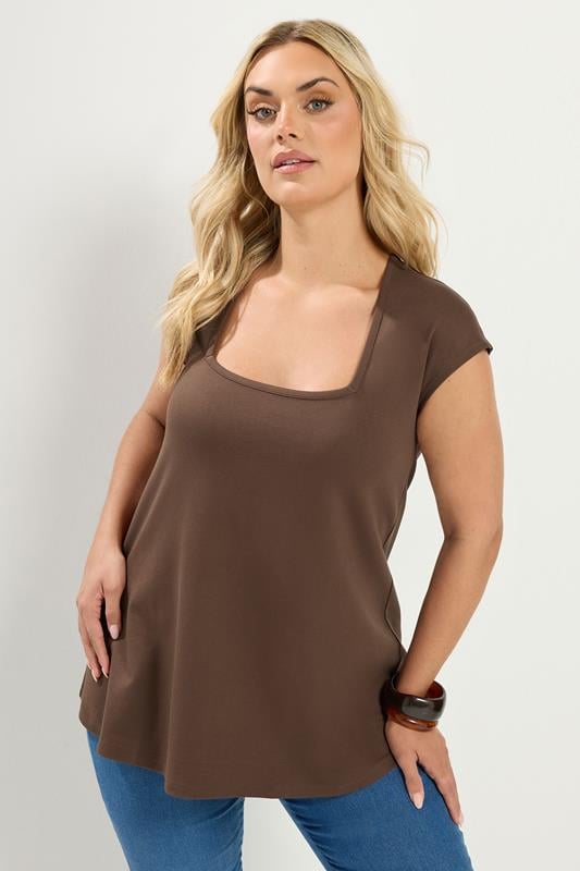 YOURS Plus Size Chocolate Brown Cap Sleeve Top | Yours Clothing 1