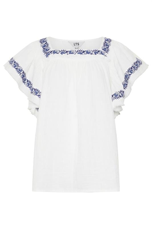 LTS Tall Women's White Embroidered Cotton Square Neck Top | Long Tall Sally 5