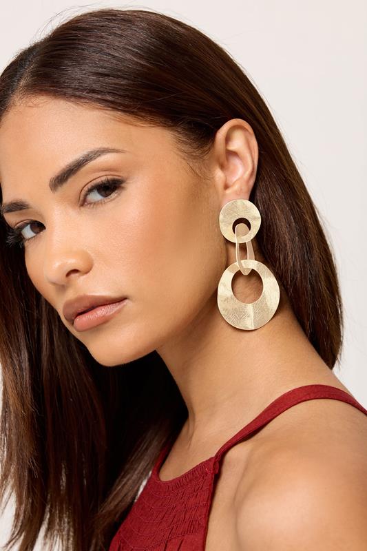 Gold Tone Statement Triple Ring Earrings | Yours Clothing 1