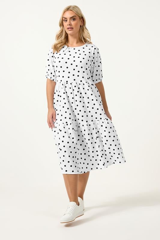 YOURS Plus Size White Polka Dot Tiered Maxi Dress | Yours Clothing 1