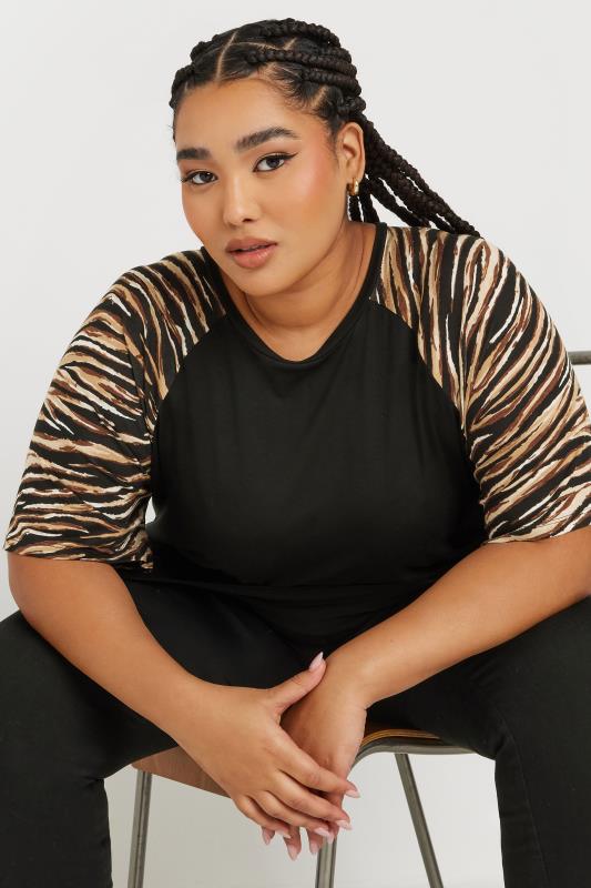 YOURS Plus Size Black Zebra Print Raglan Sleeve Top