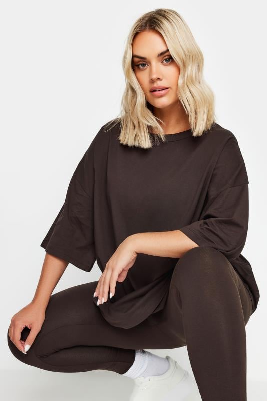 YOURS Plus Size Chocolate Brown Boxy Oversized T-Shirt | Yours Clothing  1