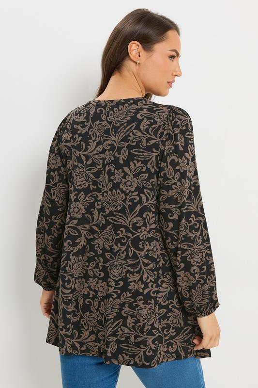 YOURS Plus Size Brown Floral Pleat Front Top | Yours Clothing 2