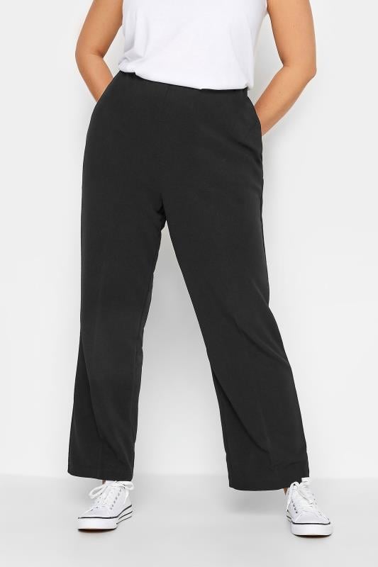 YOURS BESTSELLER Curve Black Pull On Stretch Ribbed Bootcut Trousers
