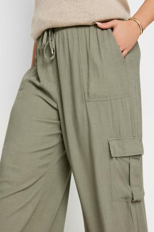 YOURS Plus Size Khaki Green Linen Wide Leg Cargo Trousers | Yours Clothing 5