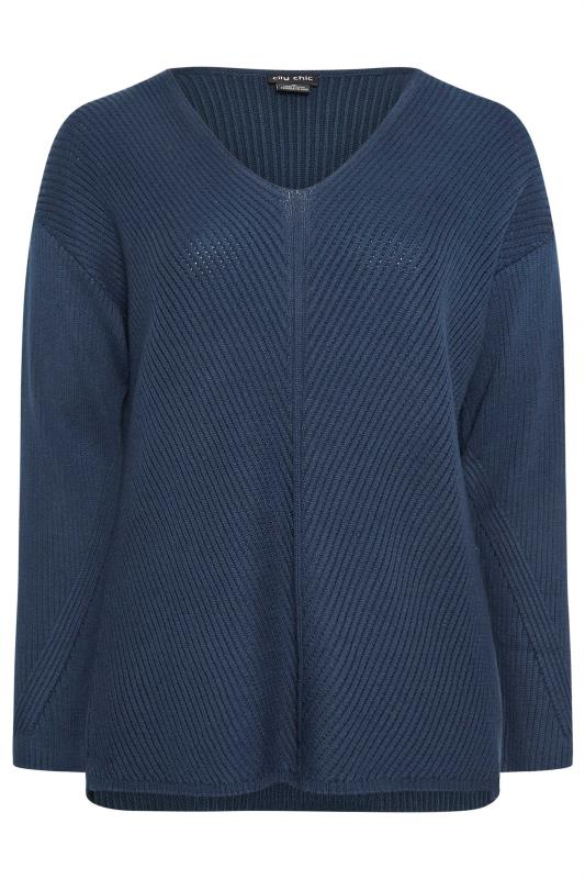 City Chic Navy Blue V-Neck Knitted Jumper | Evans