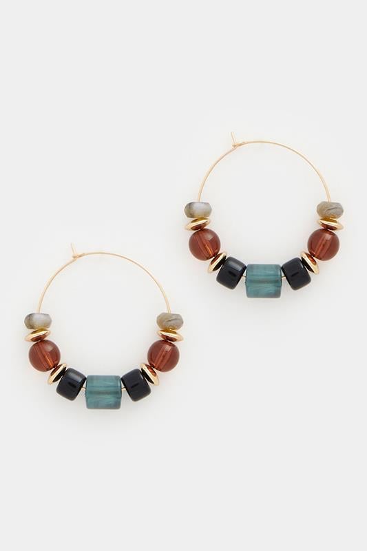 Gold Tone Beaded Hoop Earrings