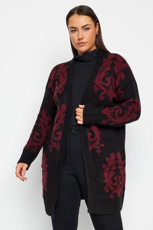 Plus Size  Evans Black & Red Knitted Cardigan
