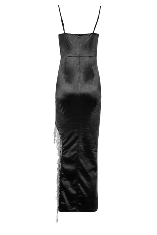 LTS Tall Black Maxi Diamante Spilt Slip Dress | Long Tall Sally 8