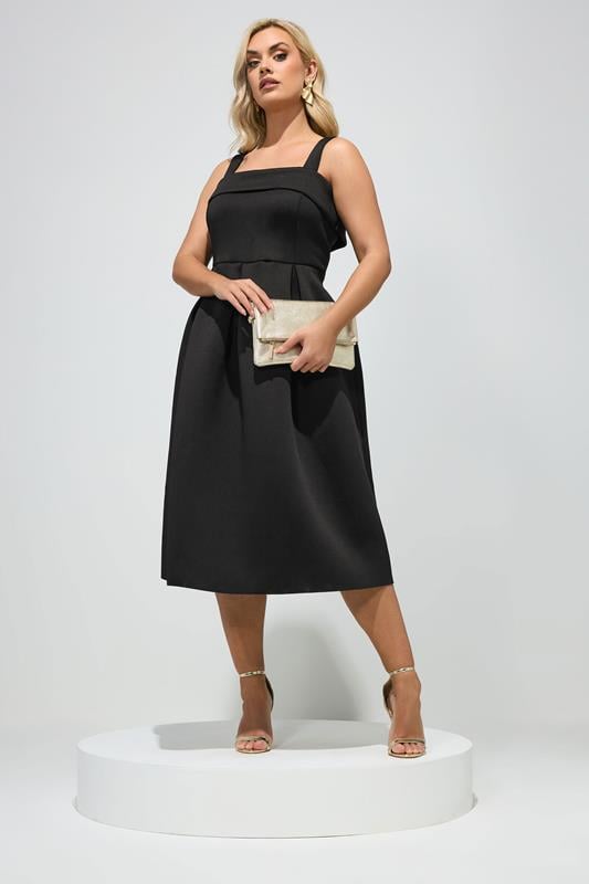 YOURS LONDON Curve Black Square Neck Midi Skater Dress