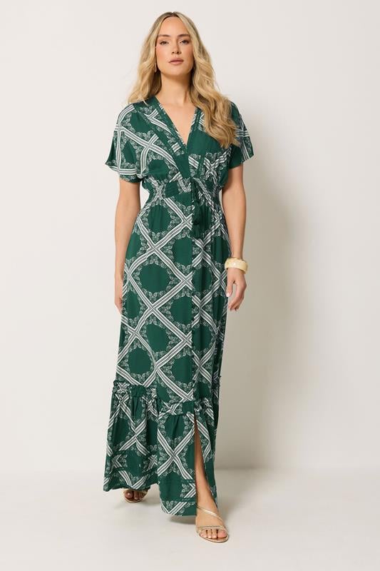  LTS Tall Green Scarf Print Button Maxi Dress