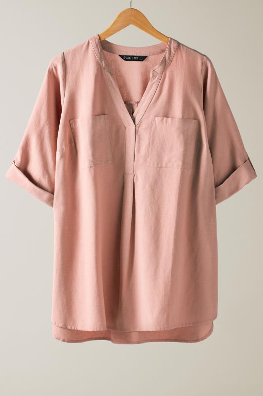 EVANS Plus Size Blush Pink Linen Utility Top | Evans  5