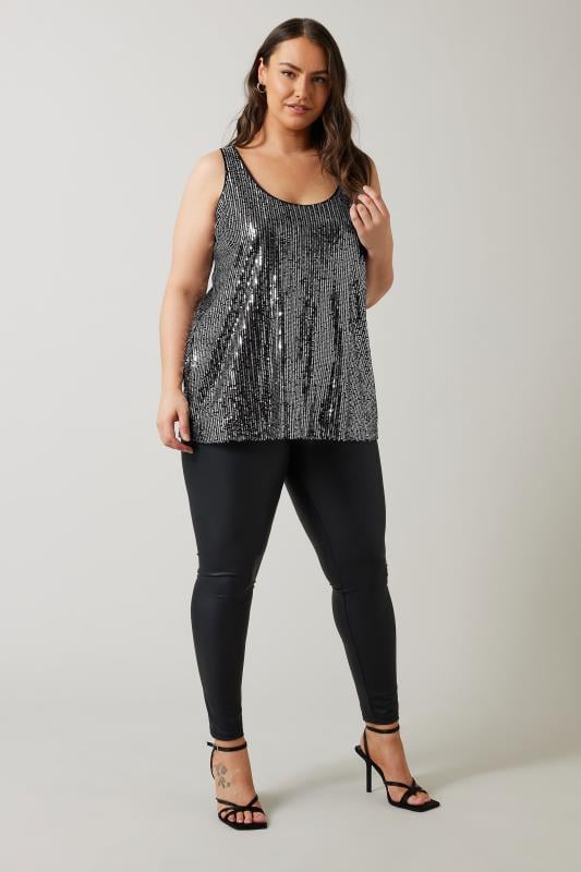 EVANS Plus Size Silver Sequin Embellished Vest Top | Evans  2