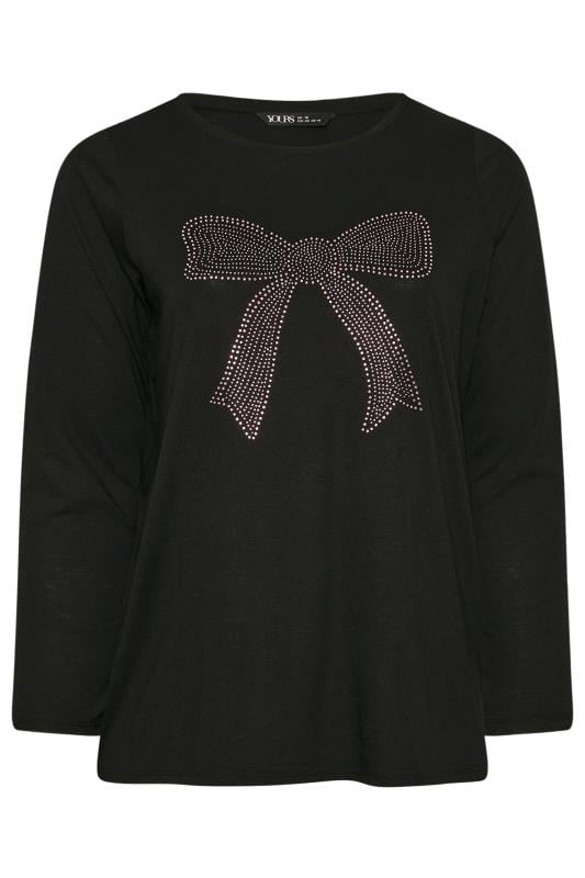 YOURS Plus Size Black Diamante Bow Long Sleeve Top | Yours Clothing 5