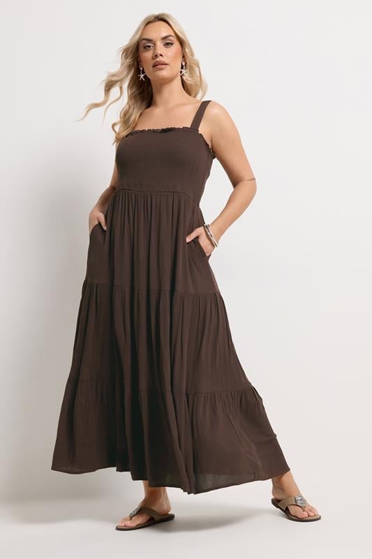 YOURS Curve Chocolate Brown Shirred Maxi Dress