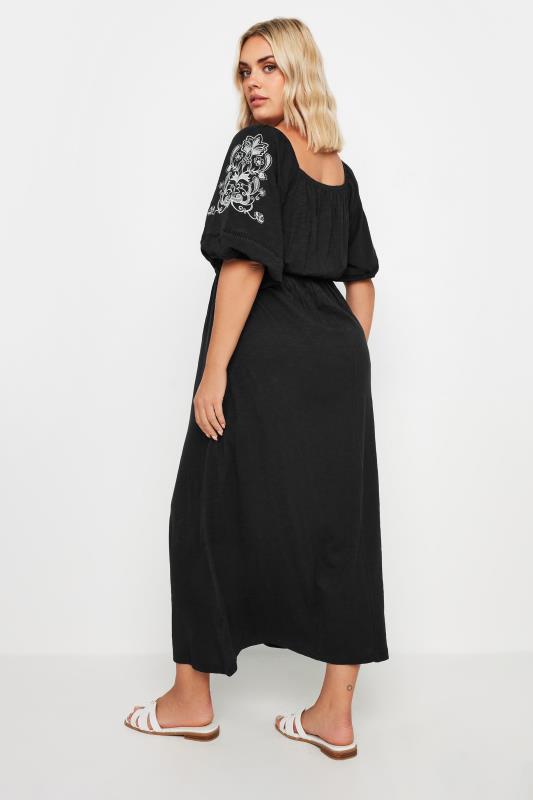 YOURS Plus Size Black Embroidered Puff Sleeve Maxi Dress | Yours Clothing 3