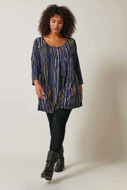 Evans Blue Stripe Print Pleat Front Tunic Top 2