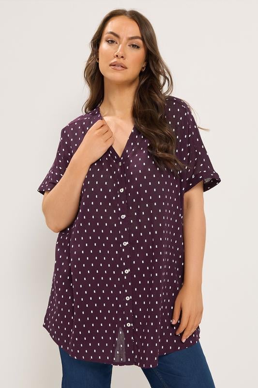 YOURS Curve Purple Notch Neck Dobby Blouse | Yours Clothing 1