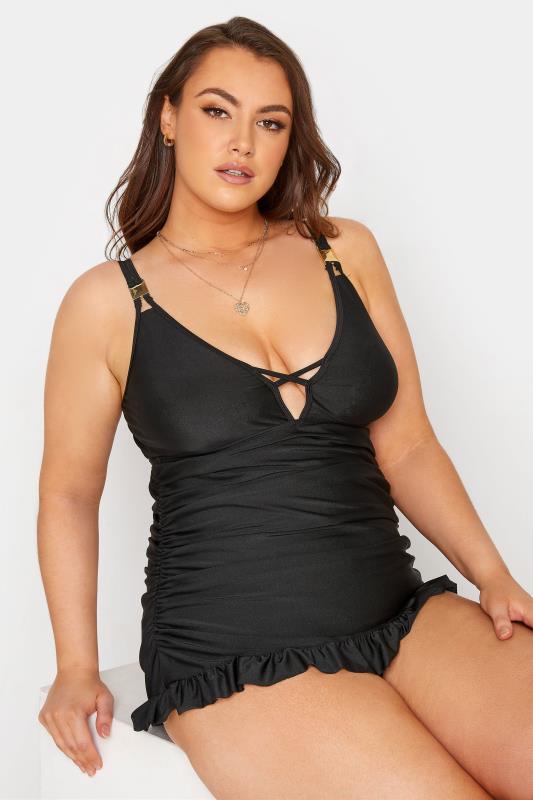 Plus Size Black Plunge Bodycon Tummy Control Swim Dress | Yours Clothing 4