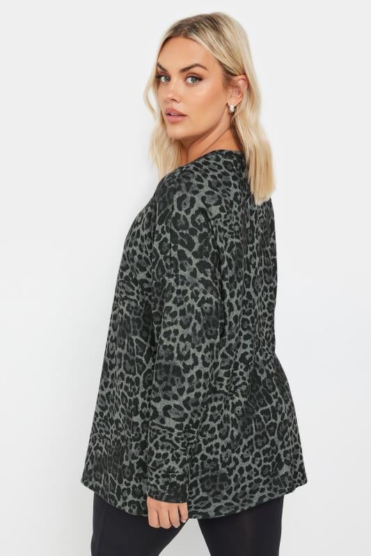 YOURS Plus Size Grey Leopard Print Jumper | Yours Clothing  3