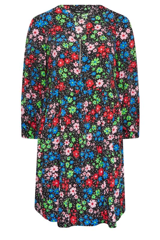 YOURS Plus Size Blue Floral Print Zip Detail Smock Dress | Yours Clothing 6