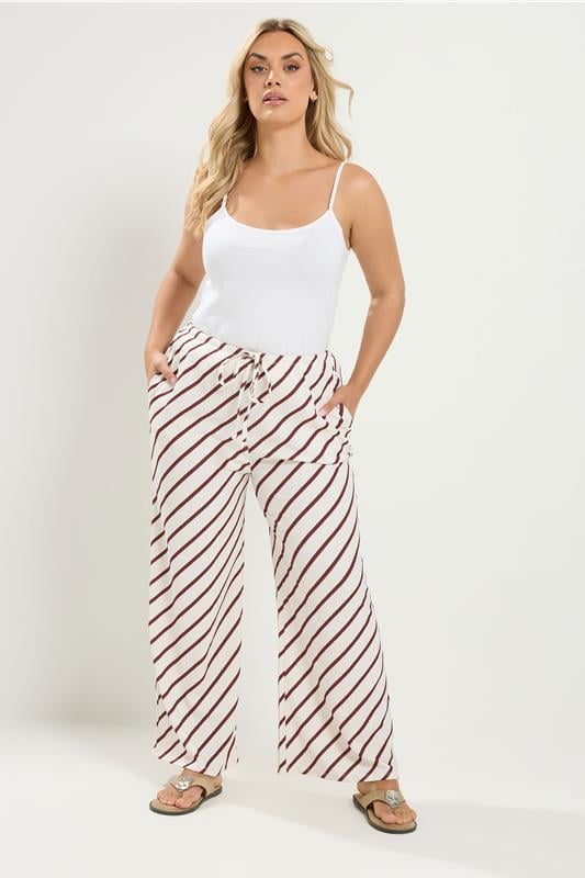 YOURS Plus Size  Natural Brown Stripe Wide Leg Trousers | Yours Clothing 1