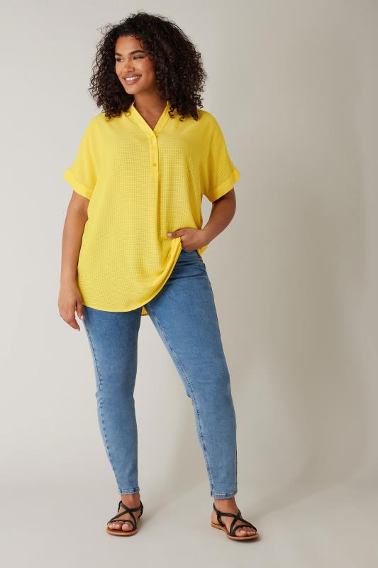 EVANS Plus Size Lemon Yellow Woven Check Blouse | Evans  2