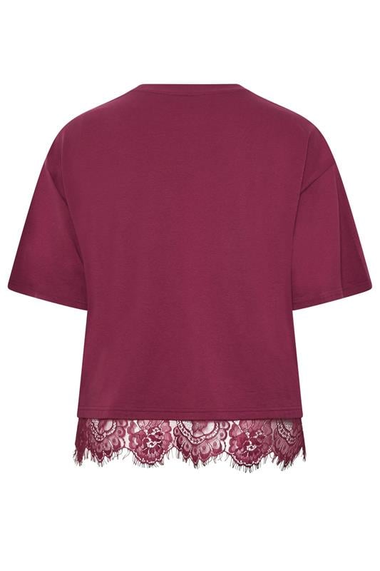 LIMITED COLLECTION Plus Size Burgundy Red Oversized Lace Hem T-Shirt | Yours Clothing 2