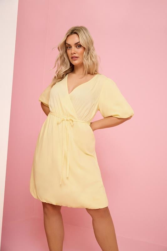 YOURS Curve Yellow Puff Ball Wrap Dress