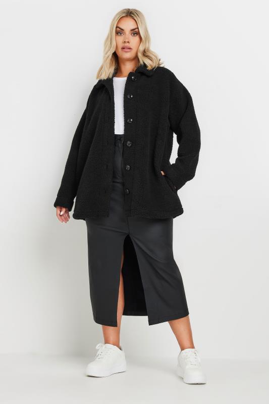 YOURS Plus Size Black Teddy Fleece Jacket | Yours Clothing 2