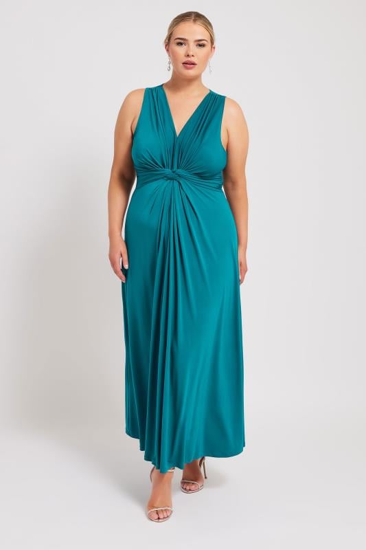 Plus Size  YOURS LONDON Curve Green Knot Front Maxi Dress