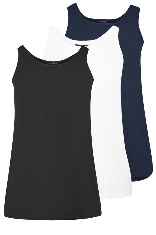 YOURS 3 PACK Curve Navy Blue & Black Core Vest Tops | Yours Clothing 8