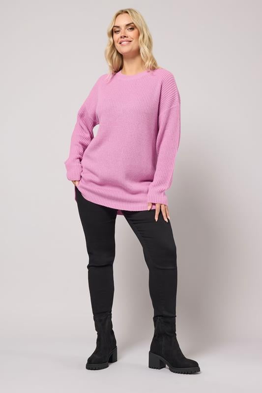 YOURS Plus Size Pink Drop Shoulder Knitted Jumper | Yours Clothing 1