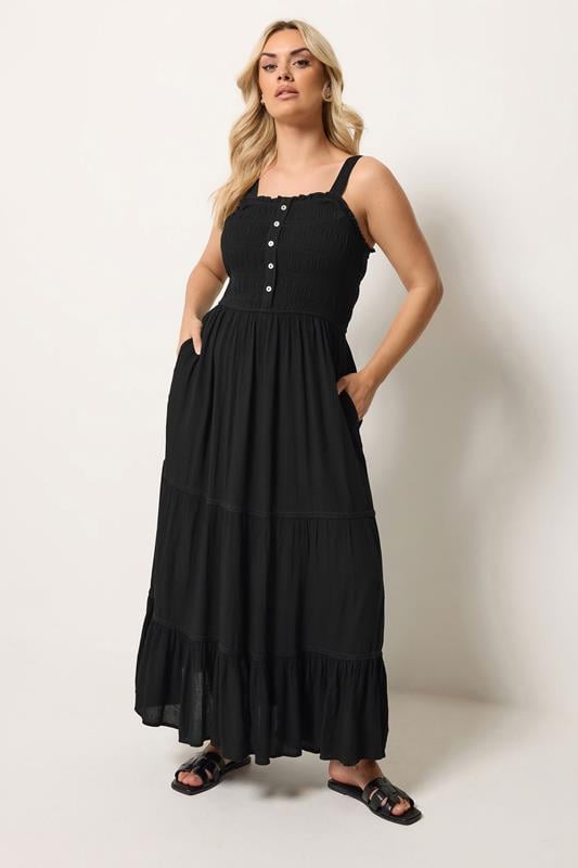YOURS Curve Black Shirred Placket Dress