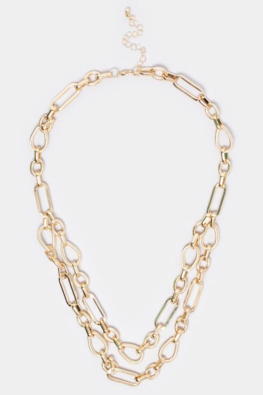 Gold Tone Double Row Chain Necklace | Yours Clothing 2