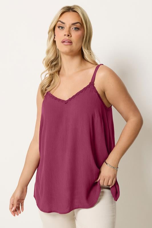  YOURS Curve Red Embroidered Floral Trim Vest Top