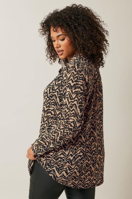 EVANS Plus Size Natural Brown Abstract Print Half Placket Shirt | Evans  3