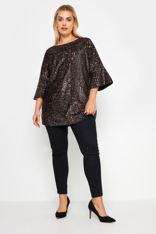 YOURS Plus Size Black Velvet Sequin Top | Yours Clothing 3