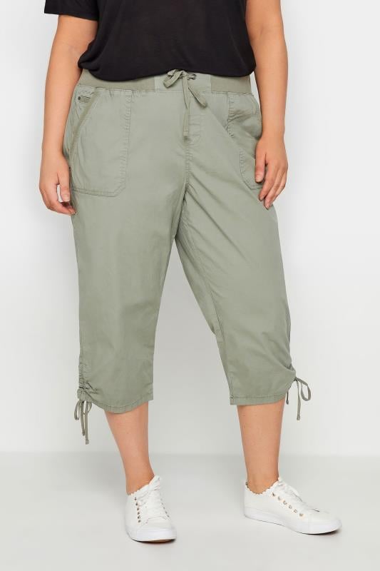 Buy Evans Cotton Cinch Capri Green Trousers from the Next UK