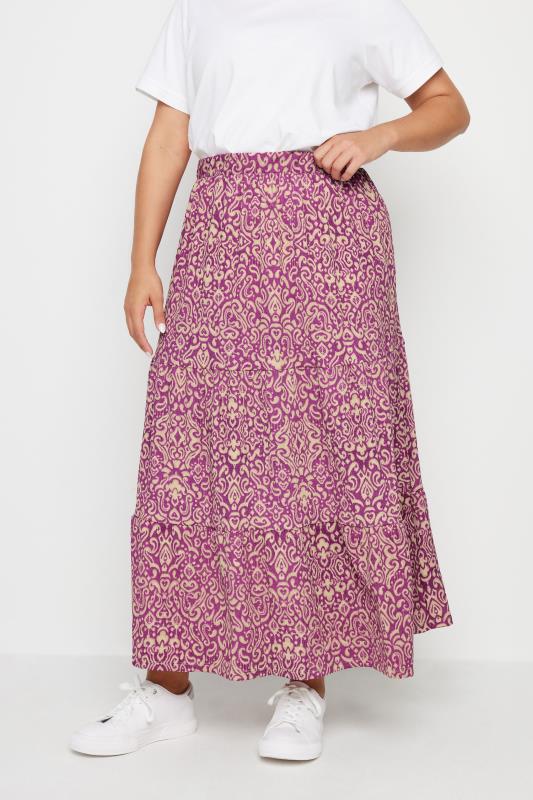 Plus Size  YOURS Curve Pink Paisley Print Textured Maxi Skirt