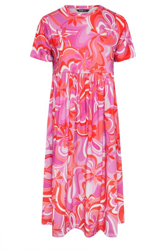 YOURS Plus Size Pink Retro Floral Print Smock Dress | Yours Clothing 5