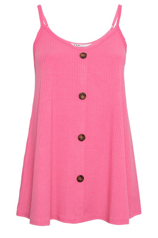 YOURS Plus Size Pink Ribbed Button Front Cami Top | Yours Clothing 5