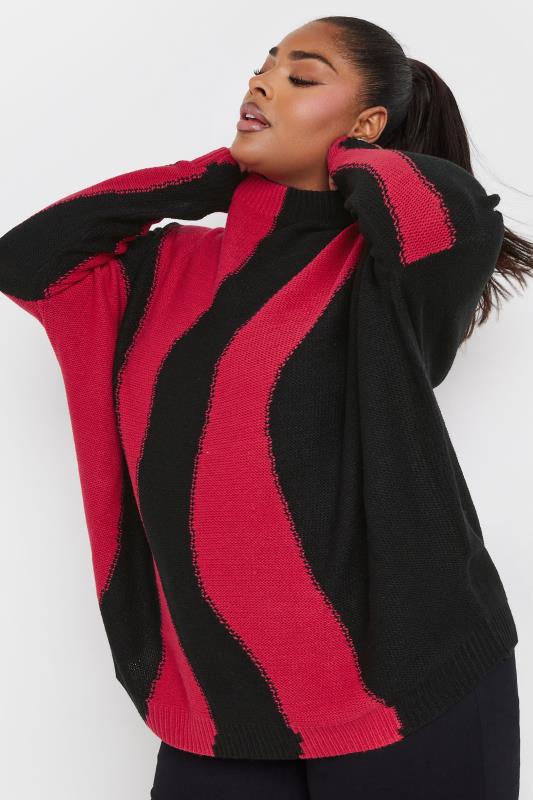 YOURS Plus Size Red Swirl Oversized Knitted Jumper | Yours Clothing 1