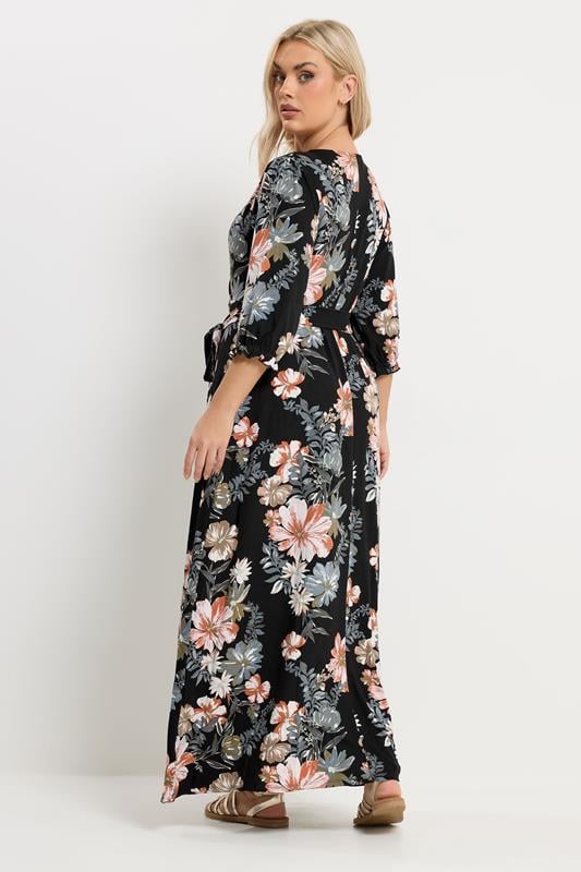 YOURS Plus Size Black Floral V-Neck Wrap Dress | Yours Clothing 2